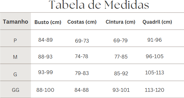 Tabela de Medidas